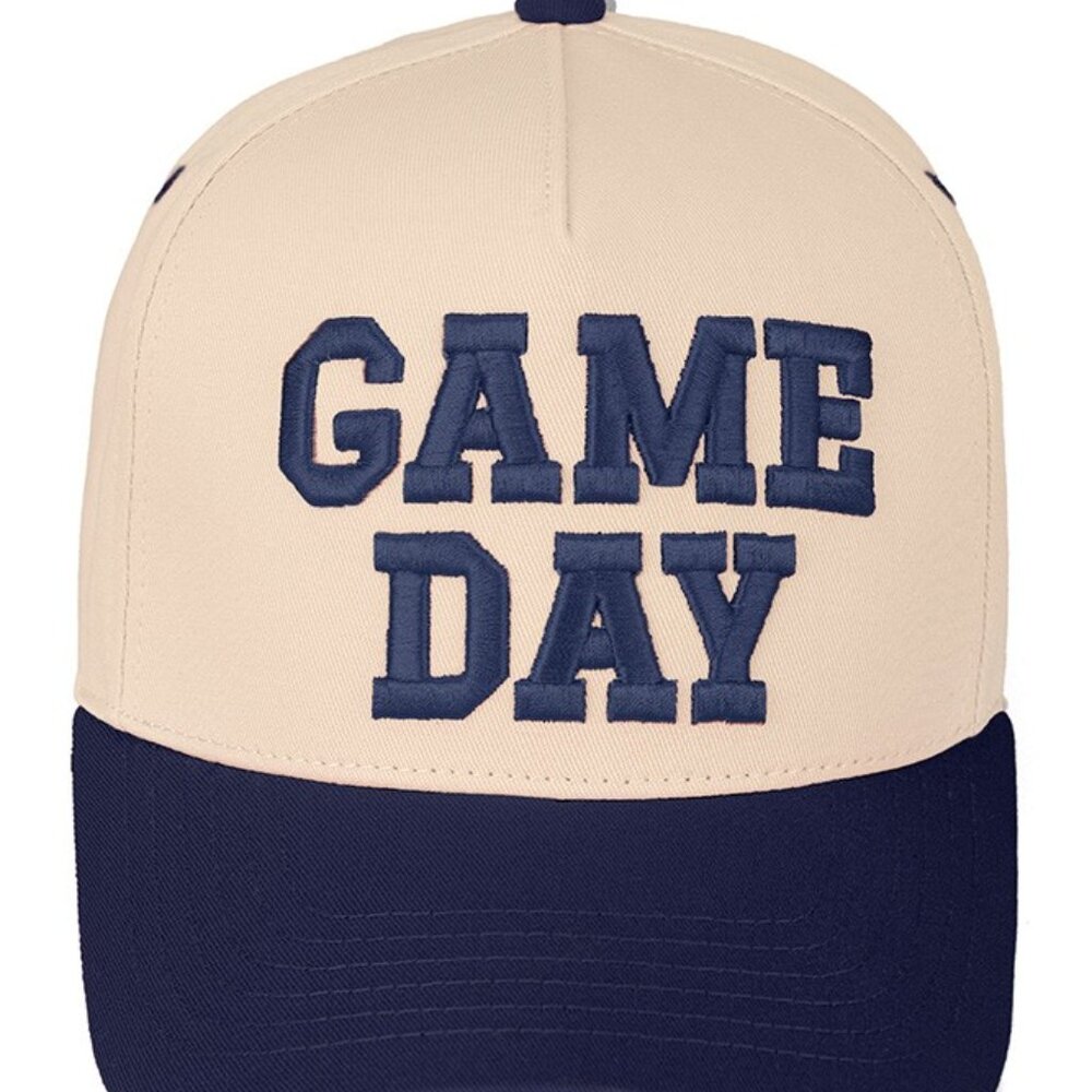 Game Day Lettering Embroidered Two Tone Cotton Baseball Cap Snapback Trucker Hat